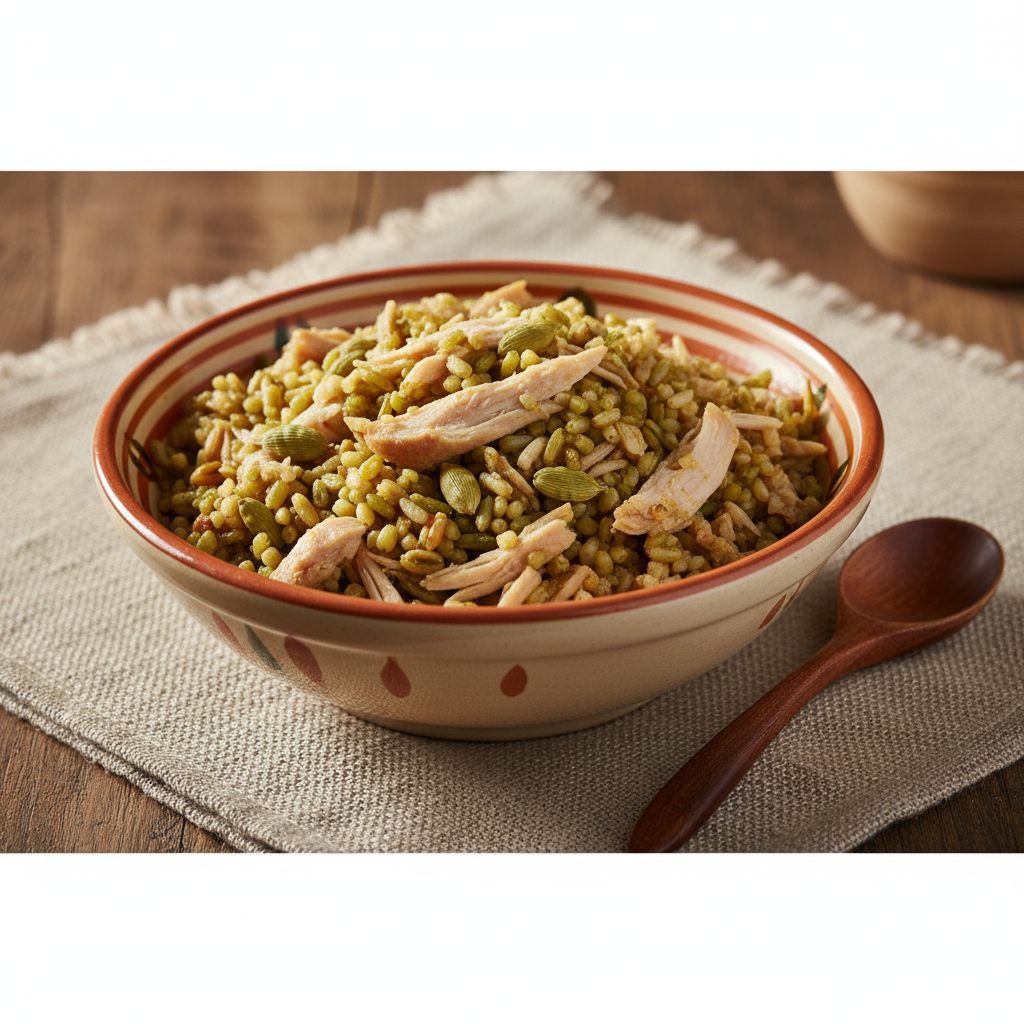 Ảnh món Lúa mì xanh rang nấu gà Freekeh