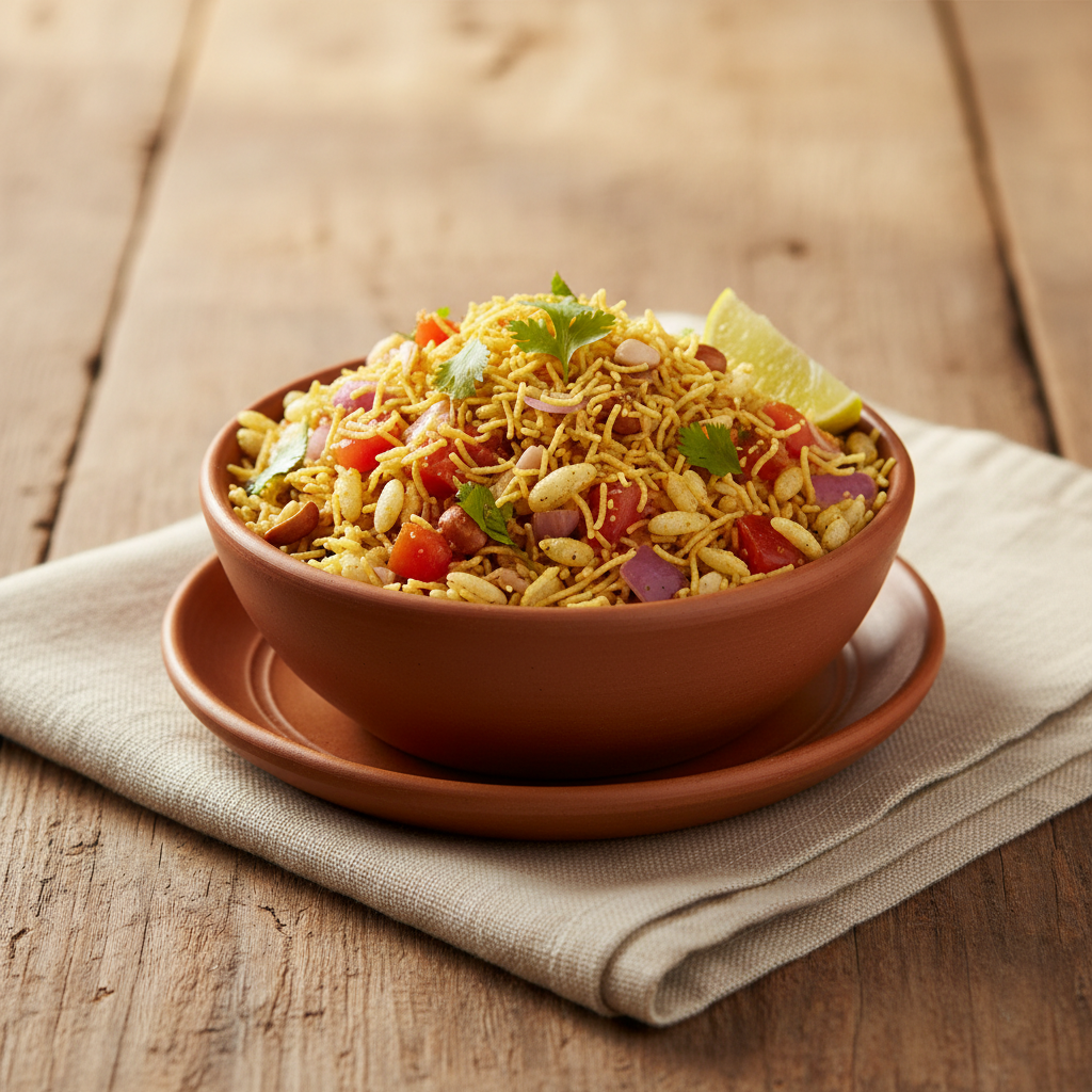 Ảnh món Bhel puri — bỏng gạo trộn chua cay