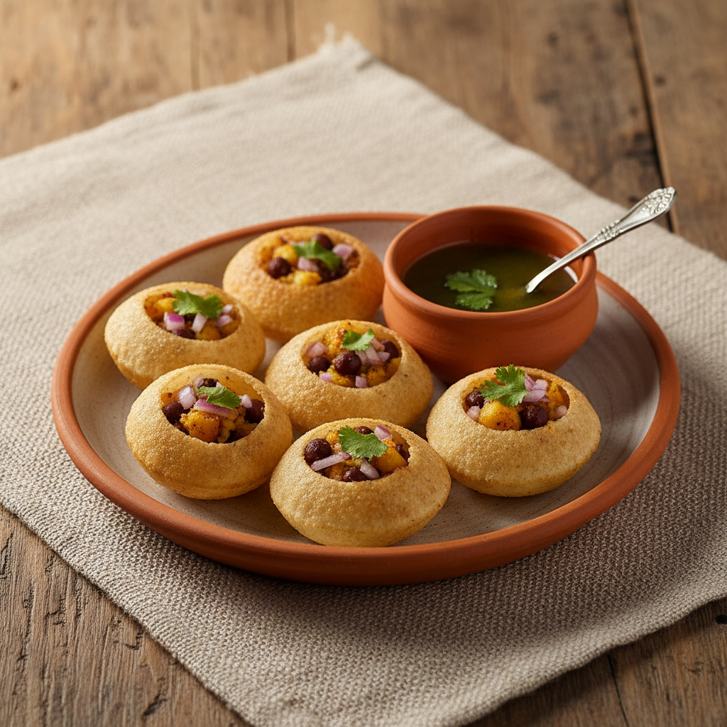 Ảnh món Pani puri — bánh giòn chấm nước chua cay