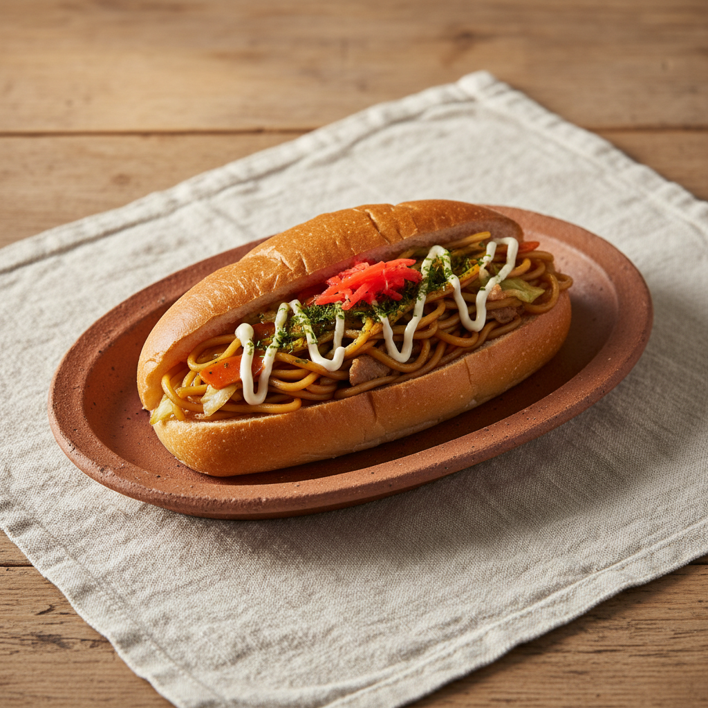 Ảnh món Bánh mì kẹp mì xào Yakisoba pan