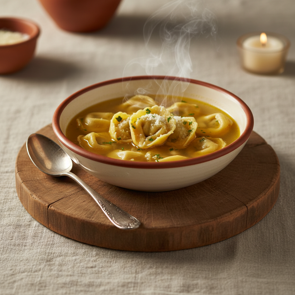 Ảnh món Mì tortellini nhân thịt nấu nước dùng