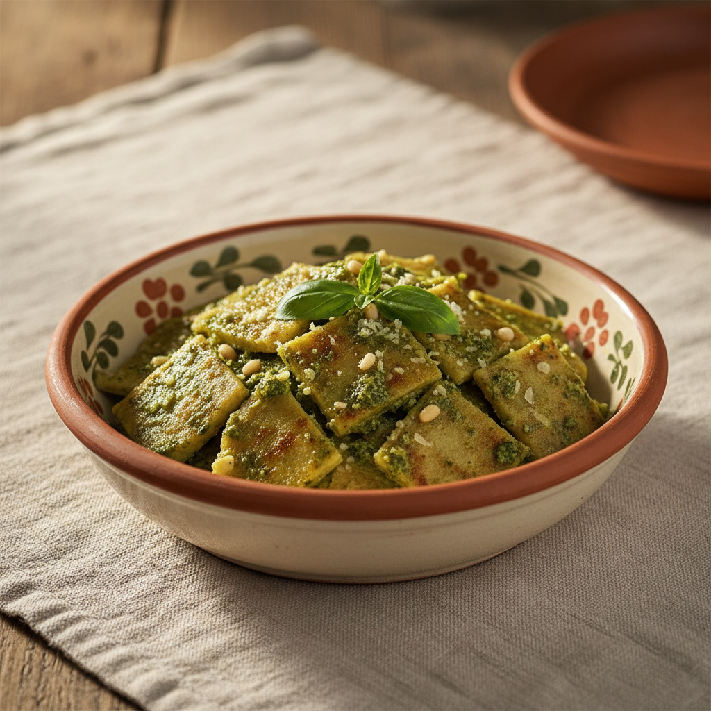 Ảnh món Bánh bột nướng chảo Testaroli xốt pesto