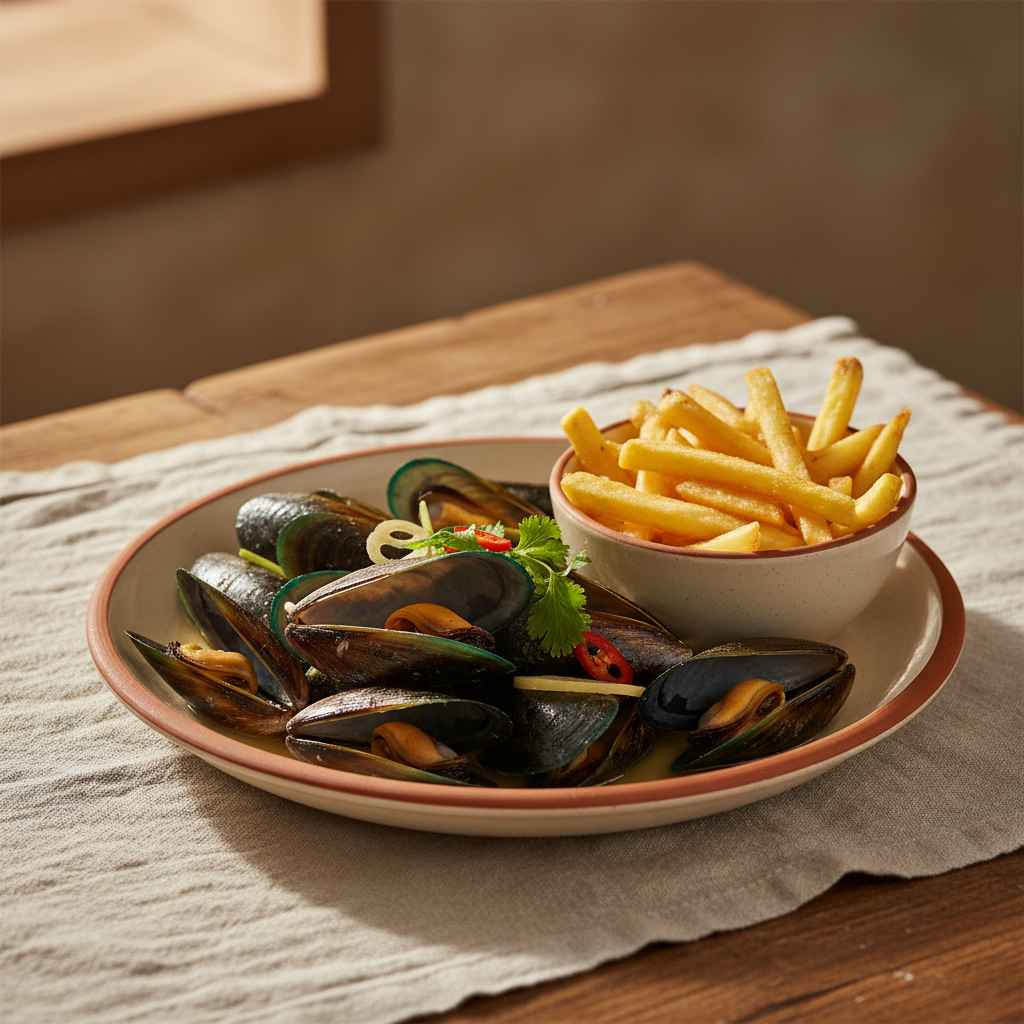 Ảnh món Vẹm hấp bia ăn khoai tây chiên Moules-frites