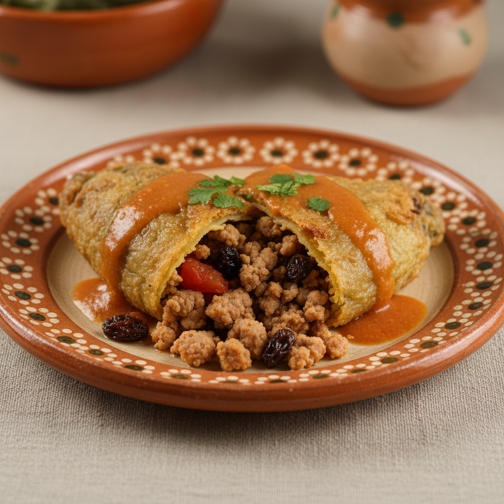 Ảnh món Ớt poblano nhồi thịt băm nho khô Chile relleno de picadillo