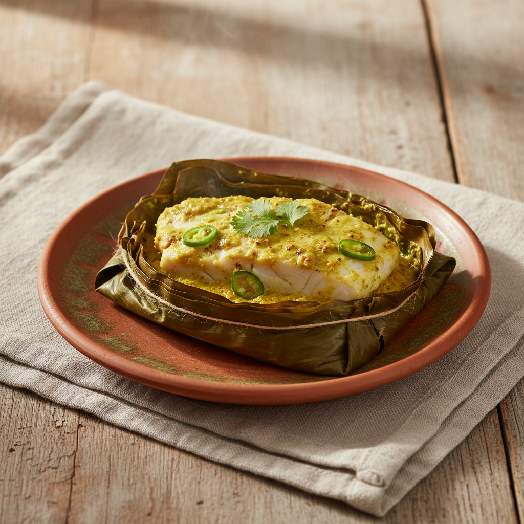 Ảnh món Cá hấp mù tạt lá chuối Ilish bhapa