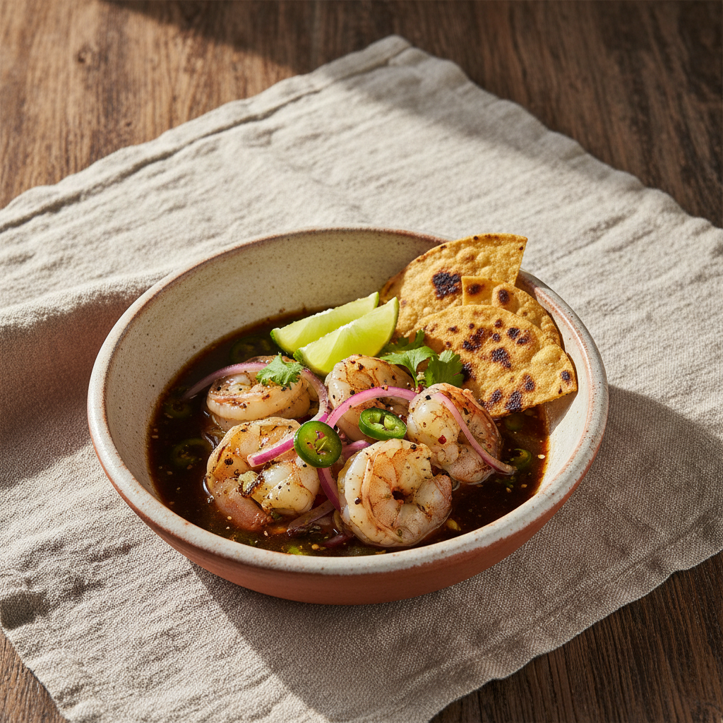 Ảnh món Tôm tái xốt đen Aguachile negro