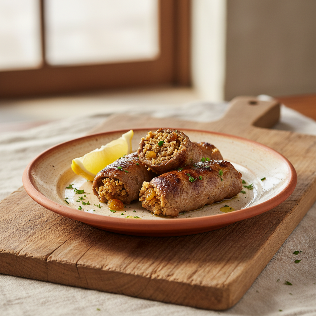 Ảnh món Bò cuộn vụn bánh nho khô Involtini alla siciliana