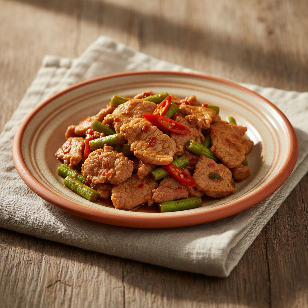Ảnh món Thịt heo xào mắm tôm Moo pad kapi
