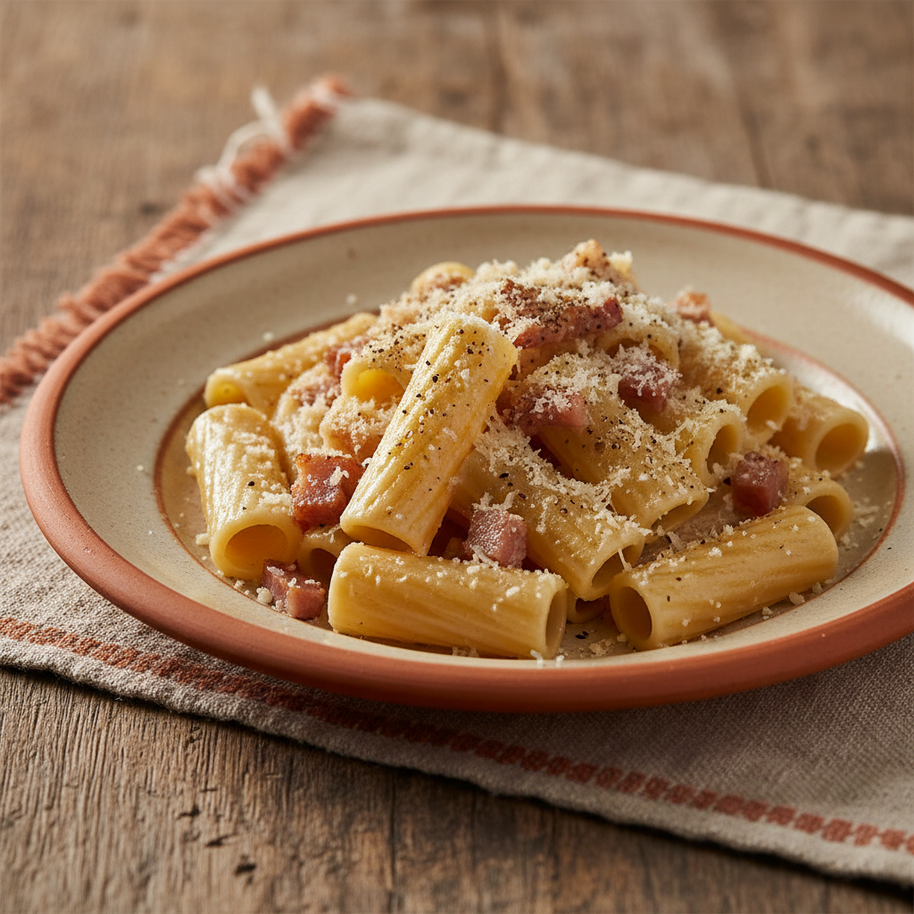 Ảnh món Mì rigatoni gricia tiêu đen má heo