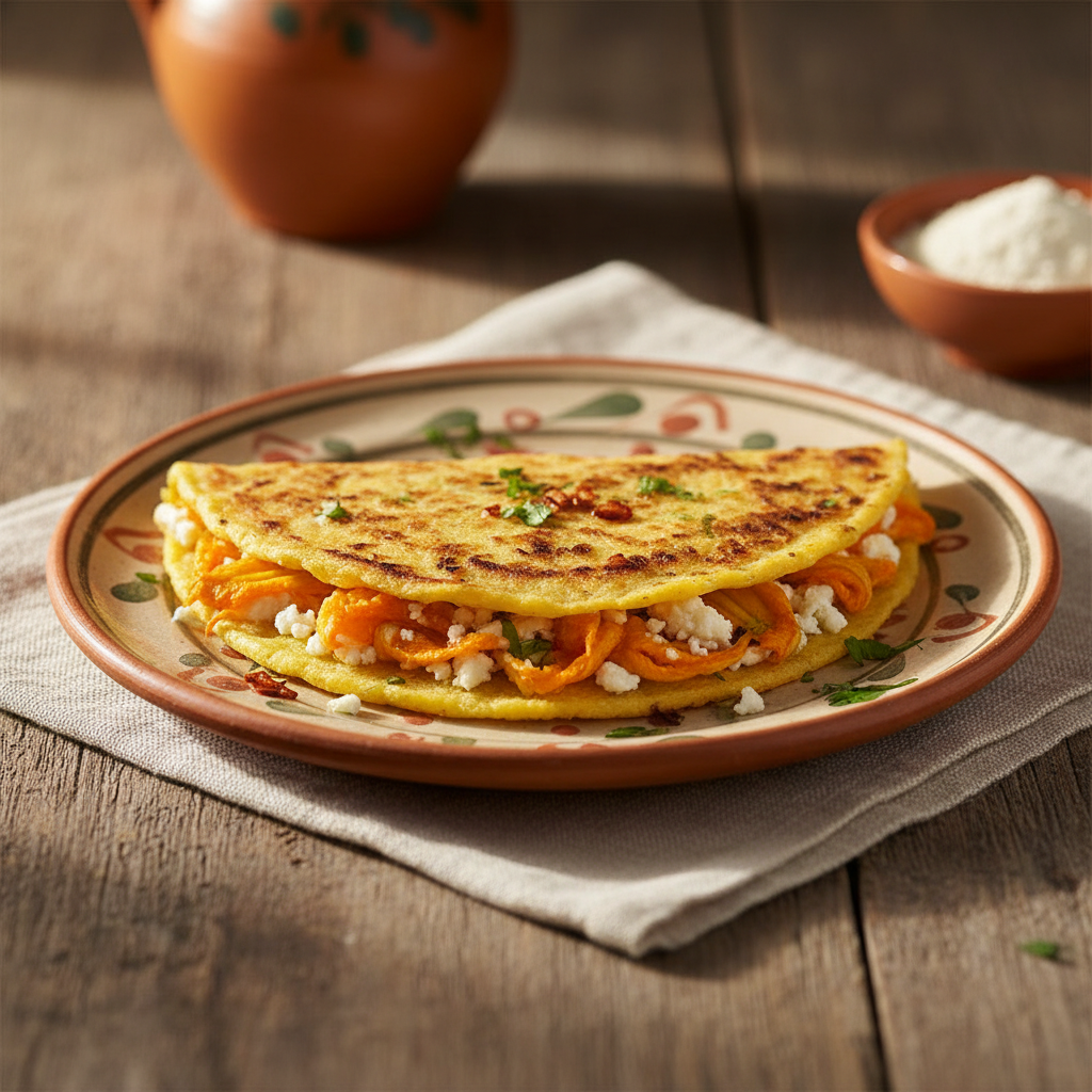 Ảnh món Bánh ngô kẹp hoa bí Quesadilla flor de calabaza
