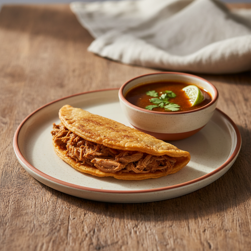 Ảnh món Taco dê om Birria kèm nước dùng