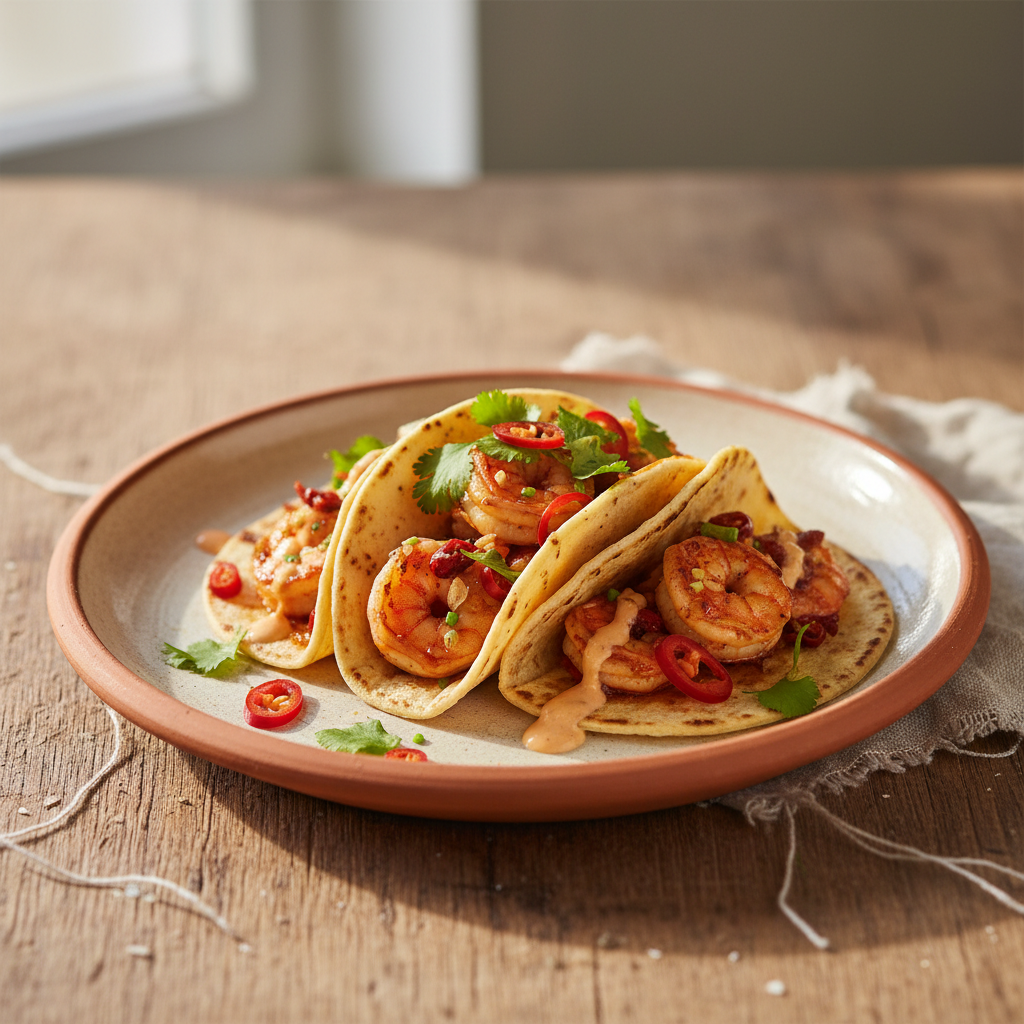 Ảnh món Taco tôm áp chảo tỏi ớt Camarón