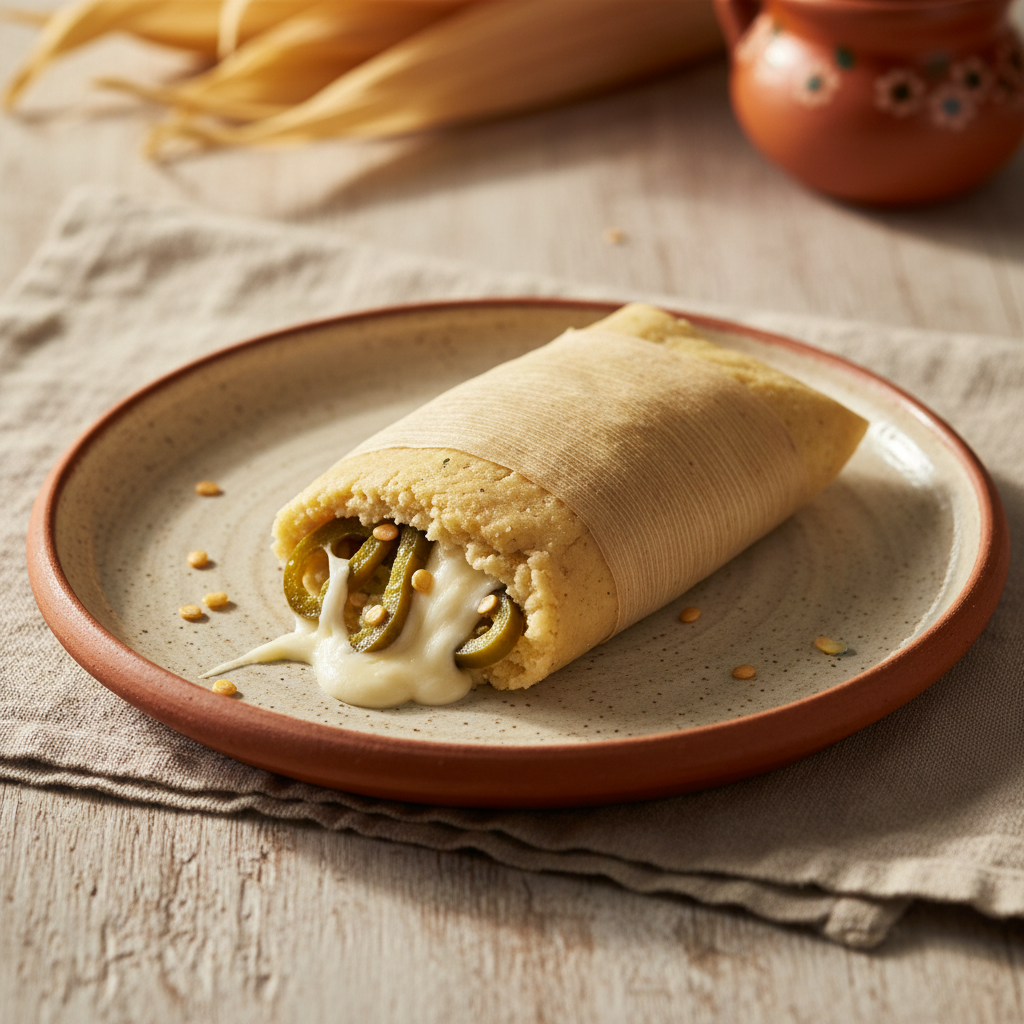 Ảnh món Bánh ngô nhân ớt poblano phô mai Tamales de rajas