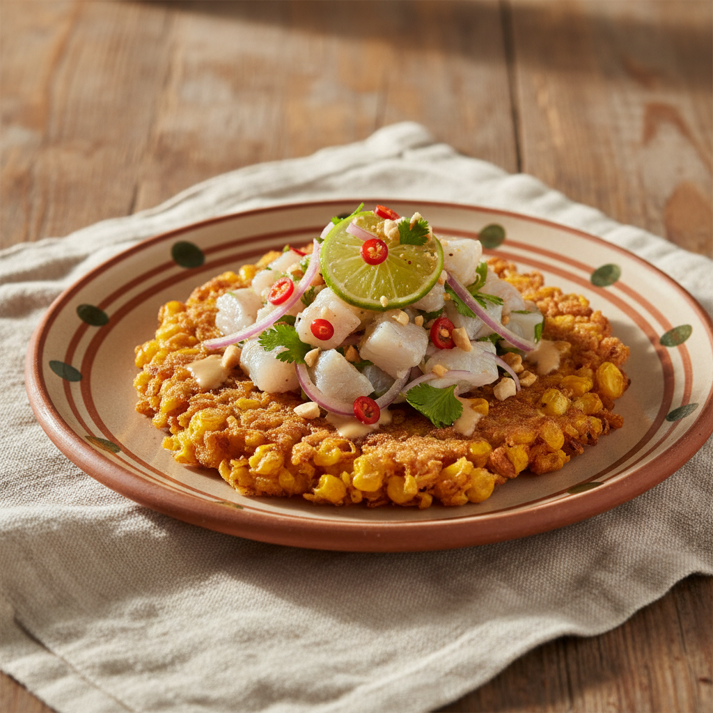 Ảnh món Bánh ngô giòn gỏi cá Tostada de ceviche
