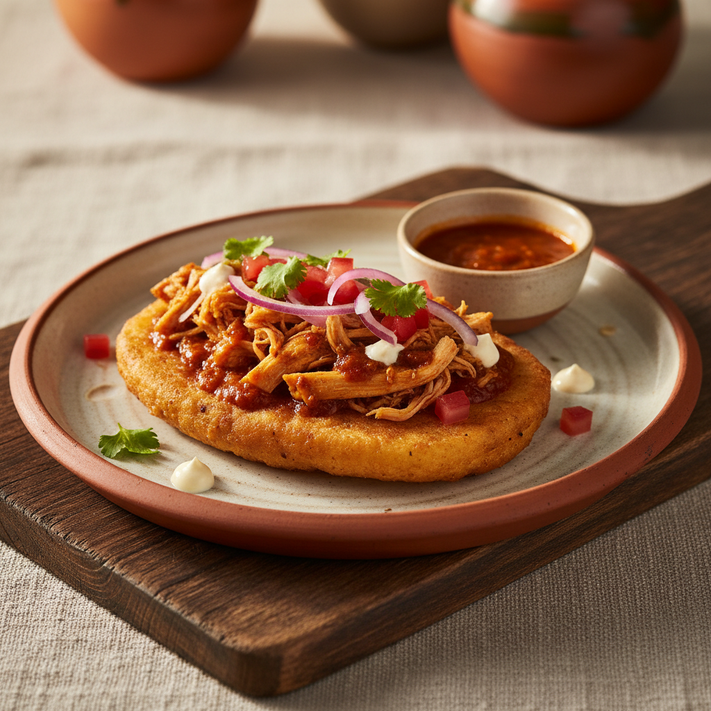 Ảnh món Bánh ngô giòn gà xé sốt chipotle Tostada de tinga