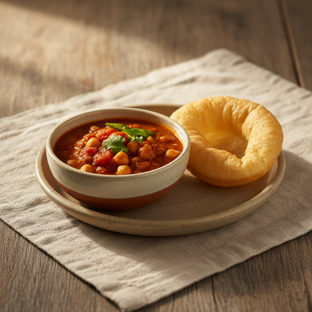 Ảnh món Đậu gà cà chua ăn bánh chiên phồng Chole bhature