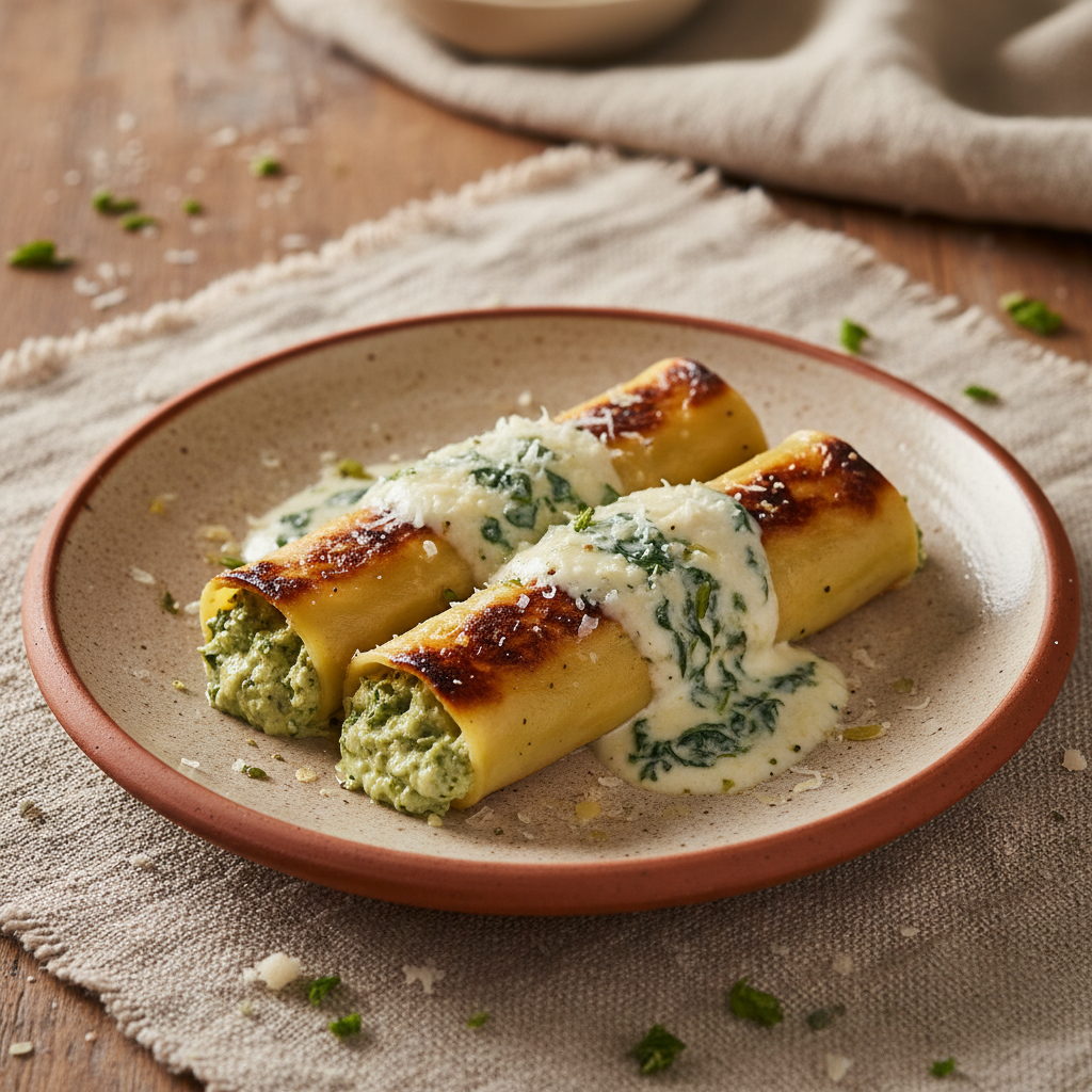 Ảnh món Ống mì nhồi ricotta rau chân vịt Cannelloni