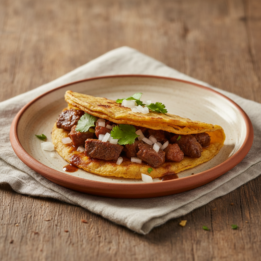 Ảnh món Taco bò gầu om chảo phẳng Suadero