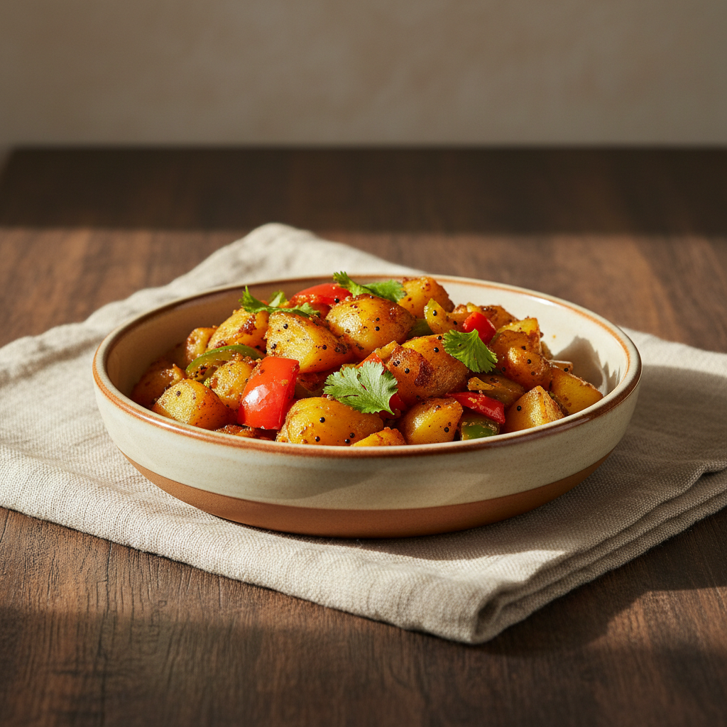 Ảnh món Khoai tây ớt chuông xào Aloo capsicum