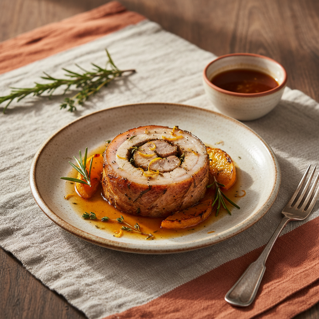 Ảnh món Thịt heo cuộn nướng thảo mộc Porchetta