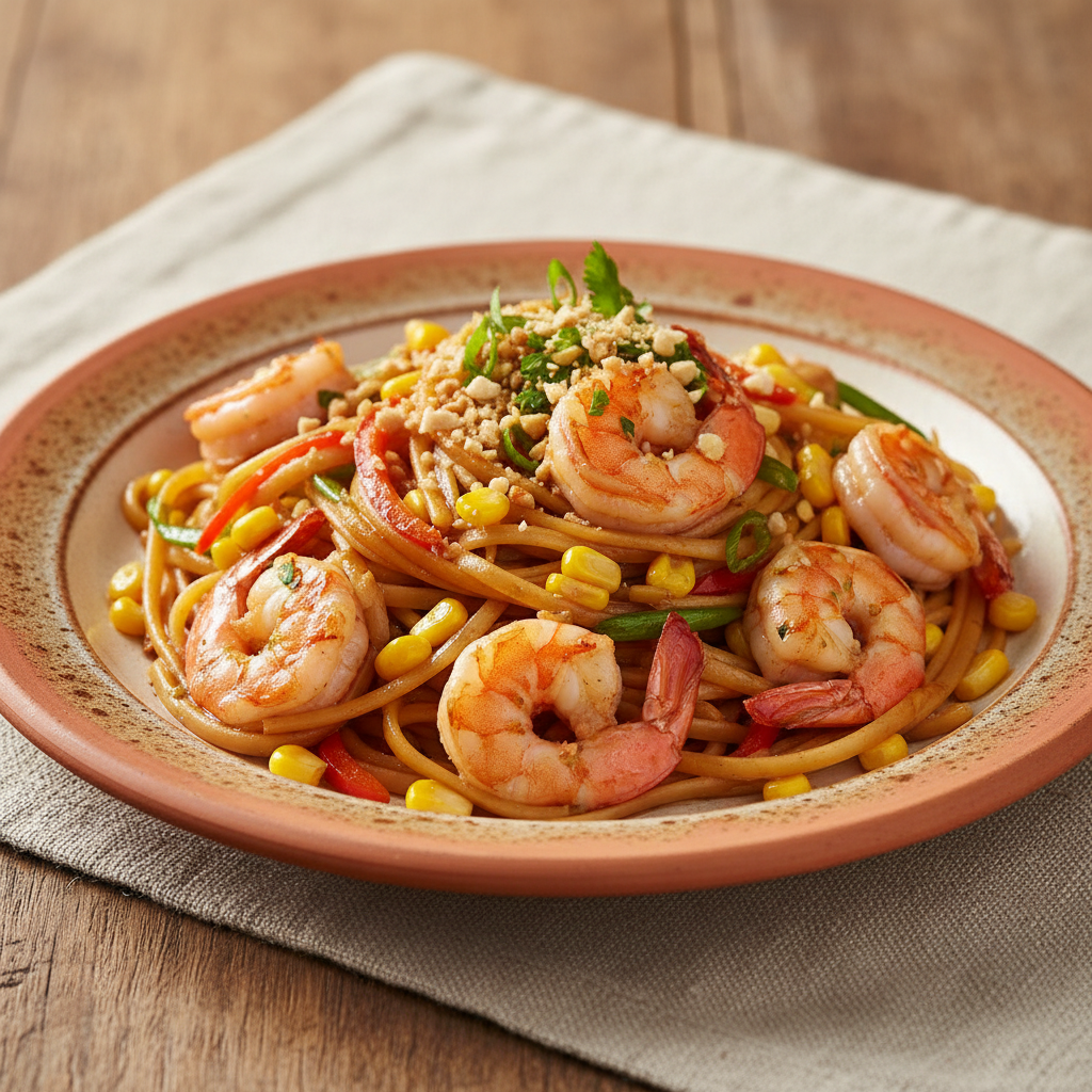 Ảnh món Mì linguine xào tôm bắp ngọt
