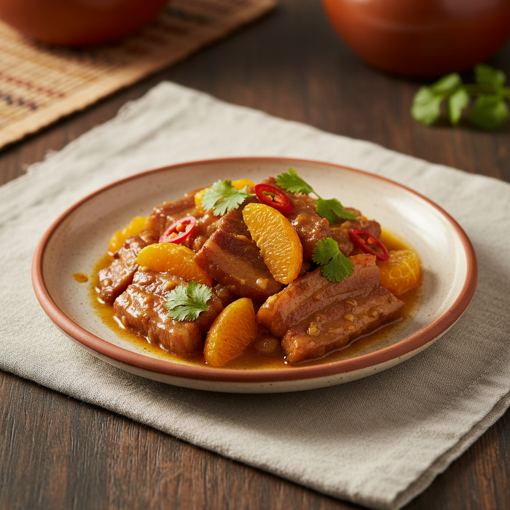 Ảnh món Thịt heo om mỡ sữa đặc nước cam Michoacán