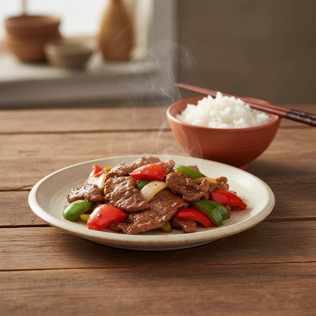 Ảnh món Bò xào tiêu đen ớt chuông