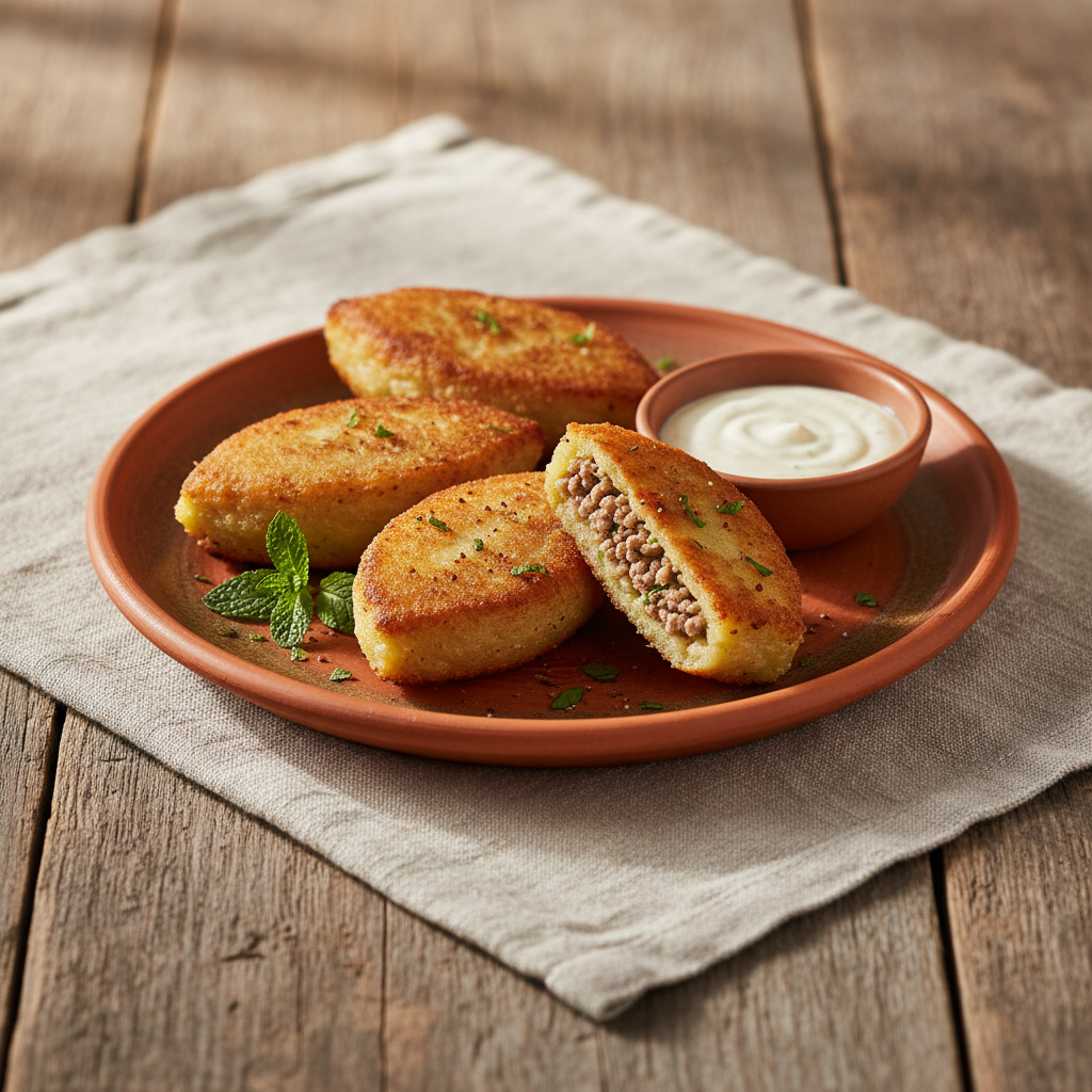 Ảnh món Kibbeh đĩa dẹt vỏ khoai chiên