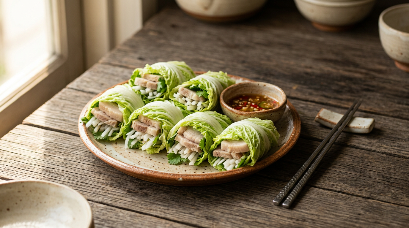 Ảnh món Thịt heo luộc cuốn cải thảo