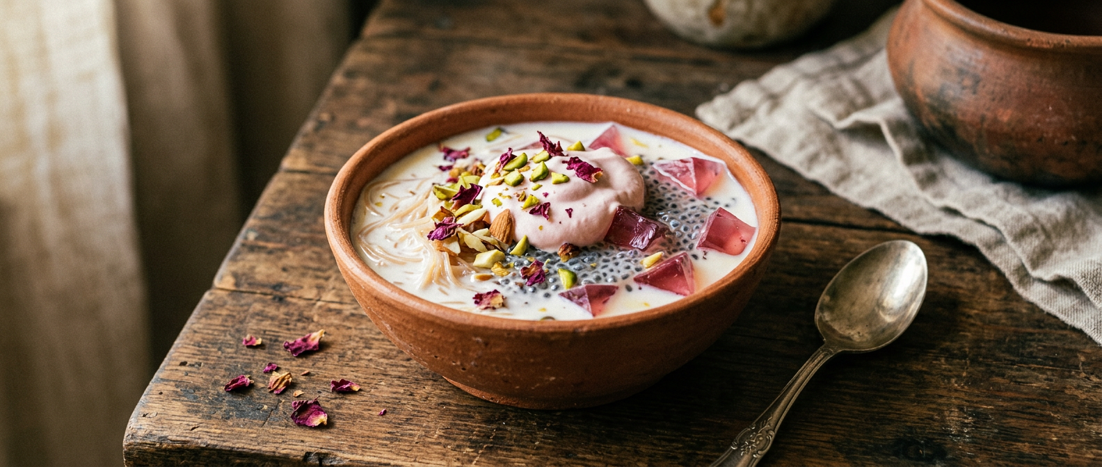 Ảnh món Falooda — chè sữa hoa hồng