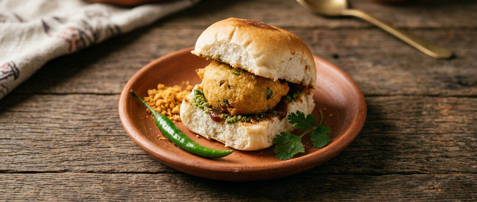 Ảnh món Vada pav — bánh mì kẹp khoai tây chiên