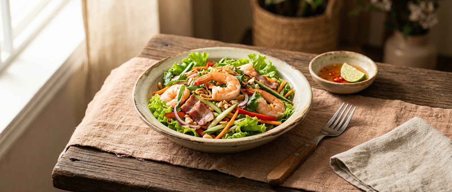 Ảnh món Salad tôm và thịt hun khói