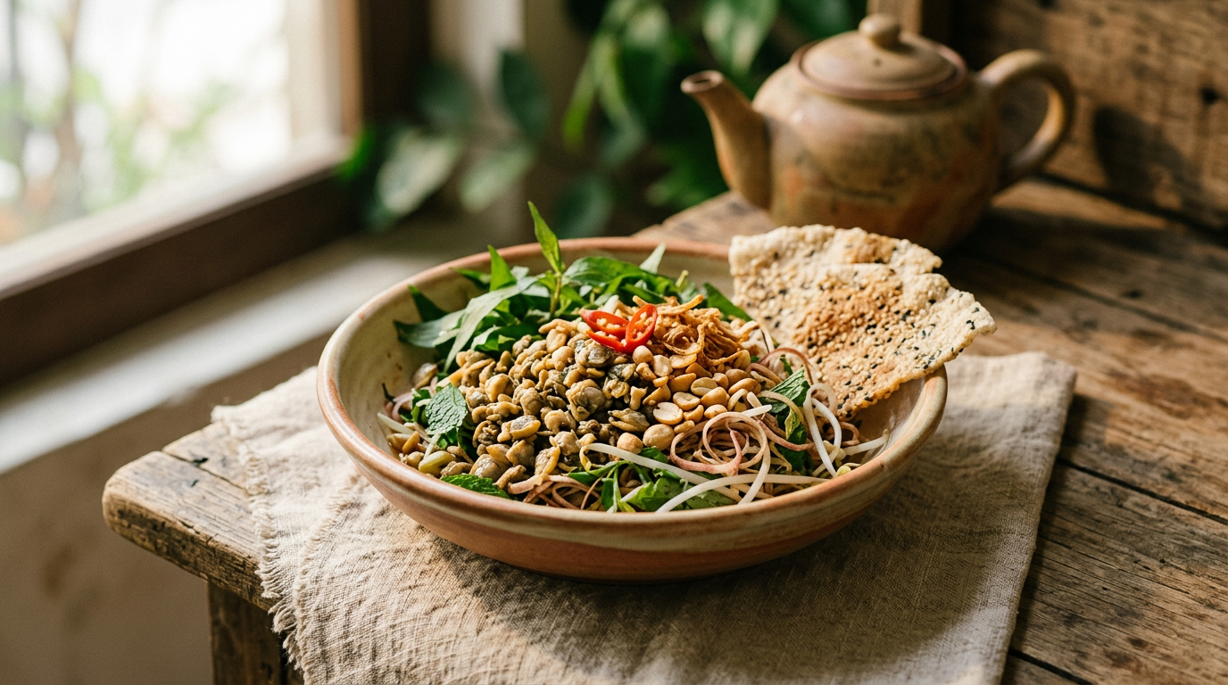 Ảnh món Hến trộn rau răm bánh đa