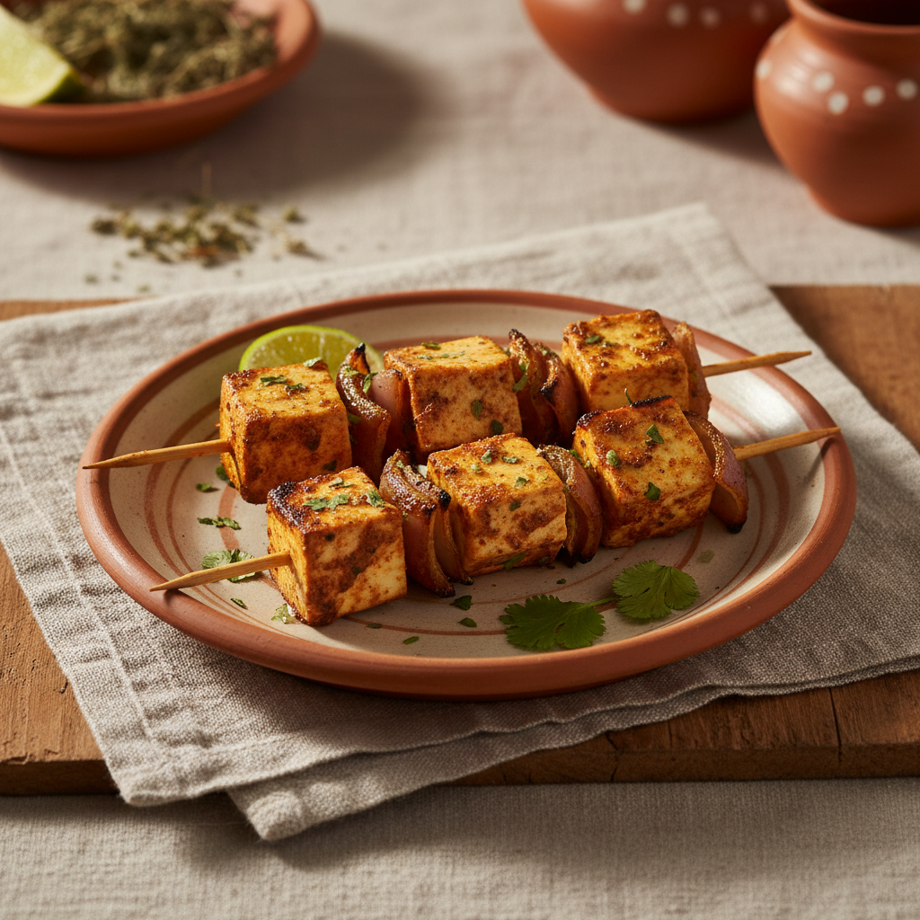 Ảnh món Phô mai paneer nướng xiên Paneer tikka