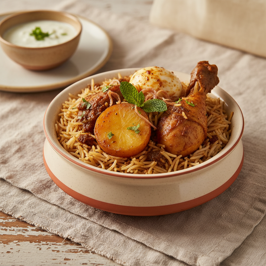 Ảnh món Cơm biryani gà Kolkata khoai tây trứng