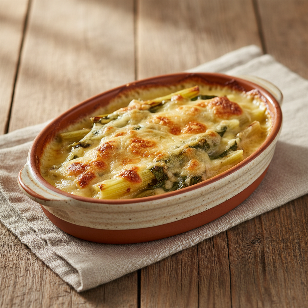 Ảnh món Cải cầu vồng nướng sốt kem Gratin de blettes