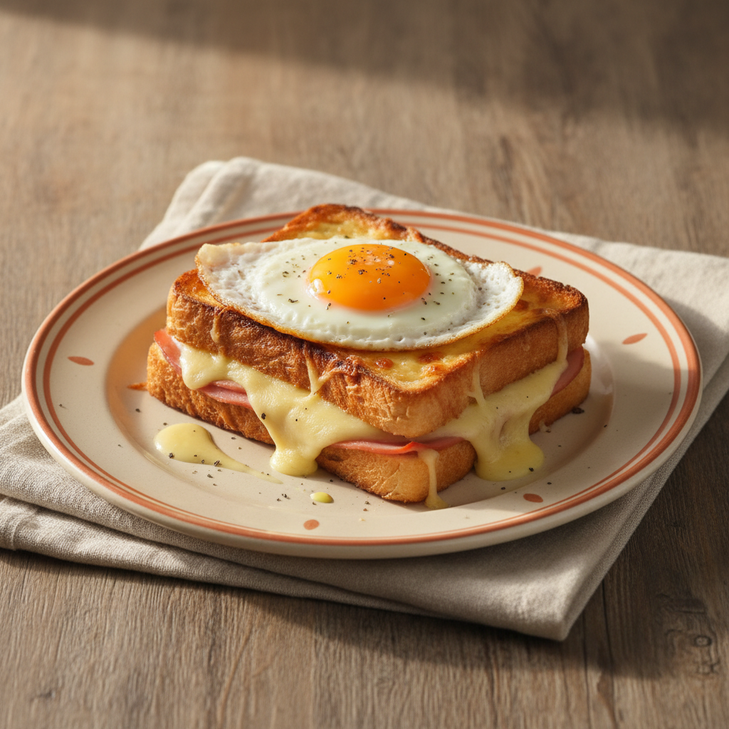 Ảnh món Bánh mì nướng phô mai trứng Croque-madame
